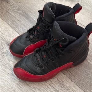 Boys Jordan 12 Black and Red Sneakers